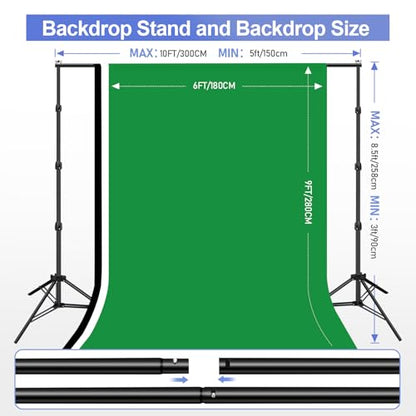 EMART 8.5x10ft Green Screen Backdrop Kit with 6x9ft Polyester Backdrop(Black/White/Green), Adjustable Photography Background Support System for Studio Photography, Parties, Wedding, Video Shooting - size: 8.5x10ft(backdrop stand)/6x9ft(backdrop)