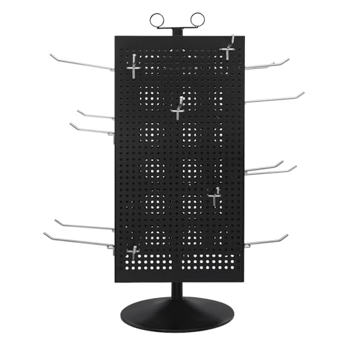 Rotating Pegboard Display Stand with 20 Hooks, 4-Sided Metal Spinner Peg Board Organizer, Countertop Display Rack for Jewelry, Keychains, Craft Supplies, Retail and Trade Shows (Black, 25.6in,4-Sided) - color: Black, size: 25.6in,4-Sided