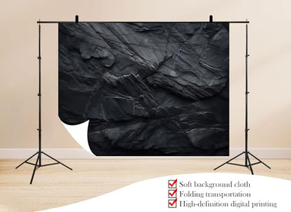 17x10ft Dark Layered Rock Texture Backdrop Black Slate Stone Surface Scene Background Tapestry for Industrial Event Minimalist Shoot Photography Decorations Photo Studio Props - size: 17x10ft