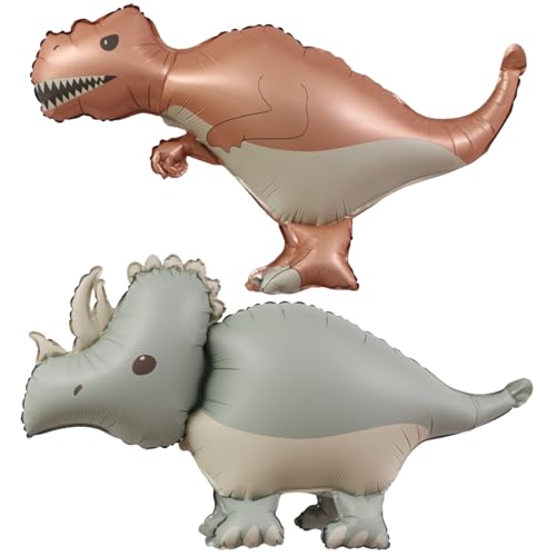 Giant 3D Dinosaur Balloons Self Standing Cute Dinosaur Balloons Birthday Party Decorations Supplies - color: T-rex+triceratops
