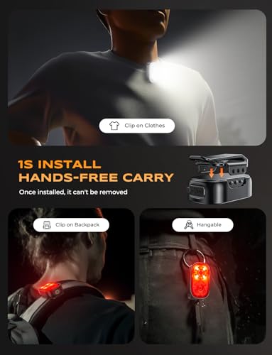 Zewdov 500LM Ultra Bright Mini Clip-on Flashlight Rechargeable, 10 Modes Hands-Free Pocket EDC Flashlights, Waterproof Small Keychain Flashlight, Running Lights for Runners/Emergency/Work/Walking
