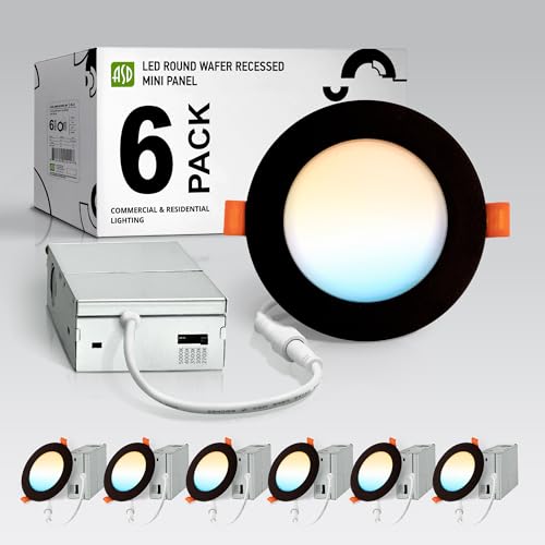 ASD 6 Pack LED Recessed Lighting 4 Inch 12W, 5 CCT 2700K-5000K CRI90+, IC Rated Ultra Thin Dimmable Ceiling Lights with J Box, Canless Wafer Downlight, Round Slim Panel Light, Energy Star ETL, Black - color: Black, size: 4 Inch 6 Pack