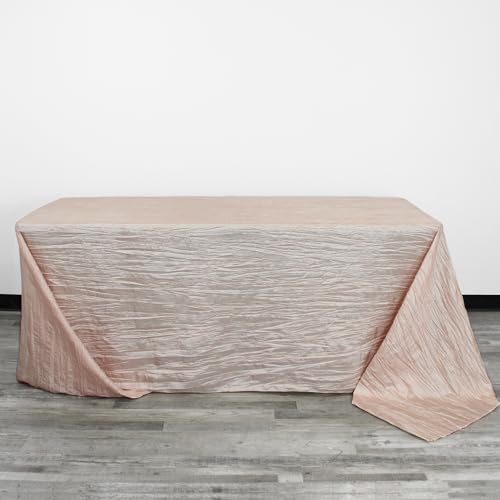 YOUR CHAIR COVERS - 90 x 132 inch Rectangular Crinkle Taffeta Tablecloth - Blush, Rectangle Table Linens for 6 ft Rectangular Tables, Wedding Crushed Table Cloth - color: Blush, size: 132" x 90" (Rectangular)