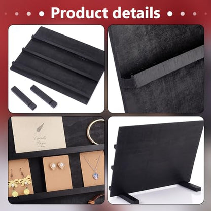 PH PandaHall 3-Tier Wooden Display Stand Earring Holder Sticker Display Retail Jewelry Display Riser Removable Showcase with Slots Earring Display Card Holder for Selling Showing Exhibition Storage - color: Black-3-Tier