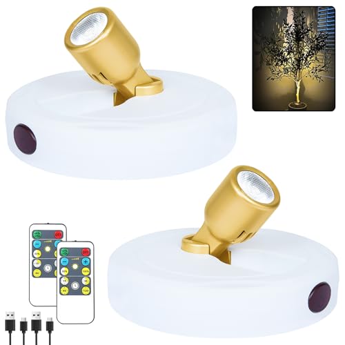 HAMVIDNE LED Spotlight, Rechargeable Battery Picture Lights, Uplighting Indoor with Remote, Stick Spot Lights for Wall Display Dartboard Painting Artwork Accent-2pcs - color: Chargeable White Gold, size: 2 Pack