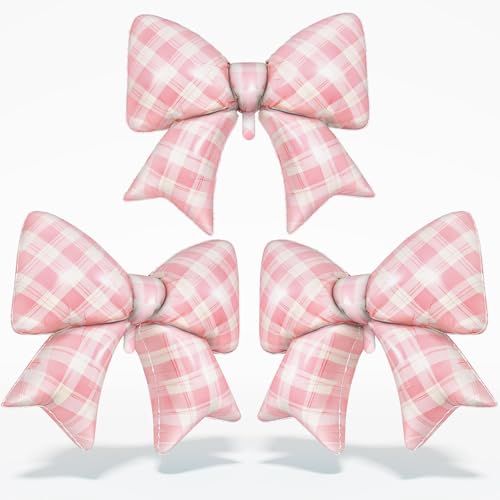 Pink Plaid Bow Balloons, 38 Inch Pink Giant Gingham Checkered Bowknot Foil Balloons for Women Girls Coquette Birthday Baby Shower Bridal Shower Engagement Wedding Picnic Themed Party Decorations - color: Pink Plaid, size: 38inch