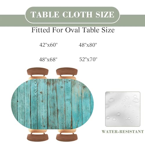 Blue Wood Texture Background Oval Tablecover Fitted with Elastic, Water Proof, Easy to Clean，Picnic, Party,Terrace, Flowers, Fits 48"x68" Oval Tables, Style43 - color: Wood Texture -11, size: 48" x 68" (Oval)