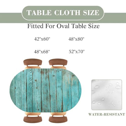 Blue Wood Texture Background Oval Tablecover Fitted with Elastic, Water Proof, Easy to Clean，Picnic, Party,Terrace, Flowers, Fits 48"x68" Oval Tables, Style43 - color: Wood Texture -11, size: 48" x 68" (Oval)