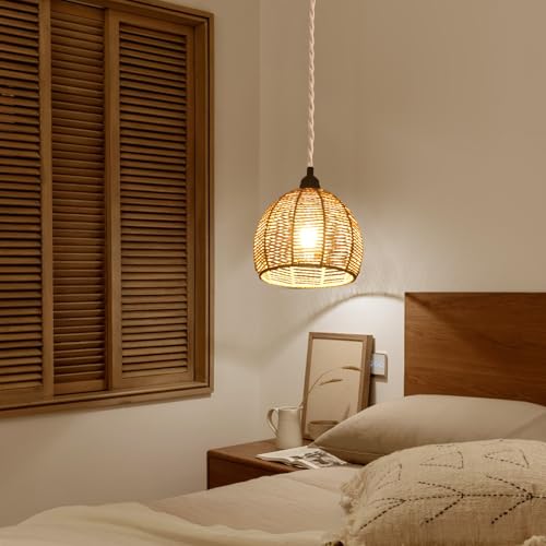 Plug in Pendant Light, Industrial Hanging Light with Plug in Cord Hemp Rope On/Off Switch Farmhouse Pendant Lamp with Plug in Cord, Vintage Hanging Lamps for Dining Room - color: Black