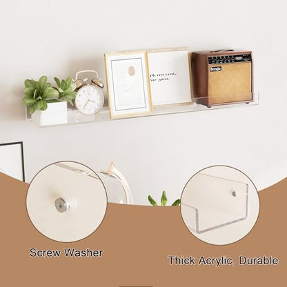 24'' Clear Acrylic Wall Long Shelf 2 Pack, Acrylic Floating Book Shelves, Wall Mounting Invisible Ledge Book Shelf - color: Clear, size: 24 Inch