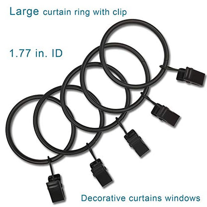 WeeksEight 40 Pack Black Curtain Rings with Clips, Curtain Hooks Hangers Clip Rings for Hanging Drapes Bows Hat, Drapery Rings 1.77 in I D, Fits up to 1.5 in Diameter Curtain Rod. - color: Black, size: 1.7" I D Set of 40