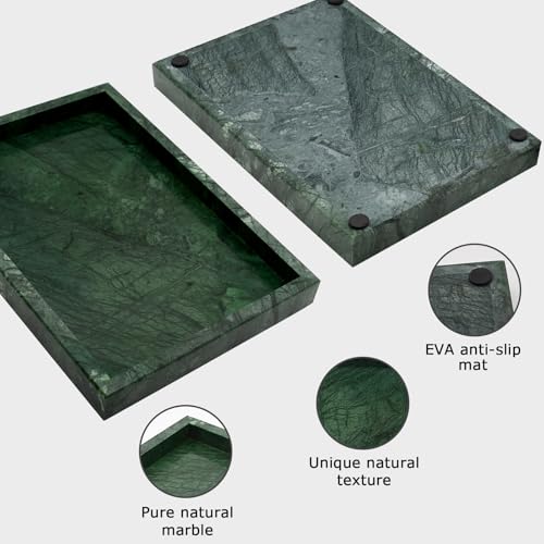 Green Marble Tray,Pure Natural Vanity Tray,Marble Trays for Kitchen Counter Non-Ceramic/Non-Resin,Stone Tray 12 x 8 inch - color: Green