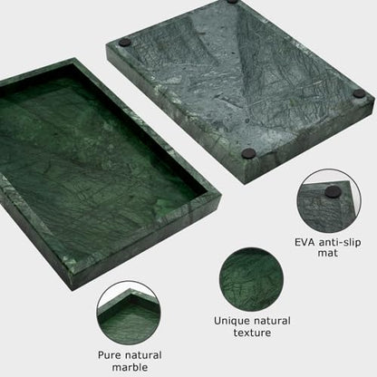 Green Marble Tray,Pure Natural Vanity Tray,Marble Trays for Kitchen Counter Non-Ceramic/Non-Resin,Stone Tray 12 x 8 inch - color: Green