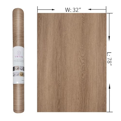 TOTIO Wide Walnut Wood Wallpaper Peel and Stick Light Brown Wood Grain Vinyl Wrap Walnut Oak Textured Contact Paper 32x78inch Air Guide Slot Design Matte Thicken Self-Adhesive Waterproof Wall Stickers - color: Warm Brown, size: 32" x 78"