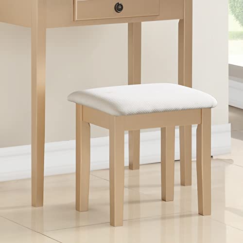 Roundhill Furniture Moniys Wood Moniya Makeup Vanity Table and Stool Set, Gold - color: Gold