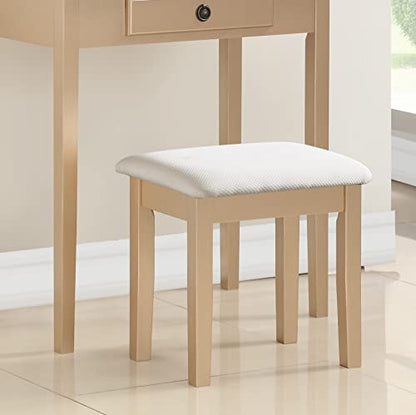 Roundhill Furniture Moniys Wood Moniya Makeup Vanity Table and Stool Set, Gold - color: Gold