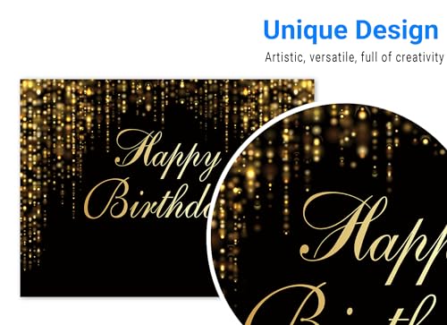 Funnytree 96" x 72" Happy Birthday Party Backdrop Black and Gold Glitter Bokeh Sequin Spots Photography Background Golden Sparkle Shining Dots Baby Abstract Milestone Banner Cake Table Decor Photo - size: 96 X 72 in