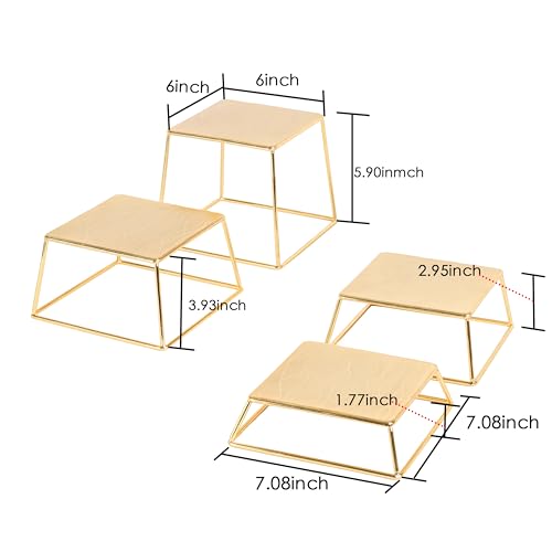 Dessert Table Risers Display Stands Food display Gold Metal Square Retail Pizza,Cupcake,Candy Stands Food Platter Tray,6x6 INCH,Set of 4