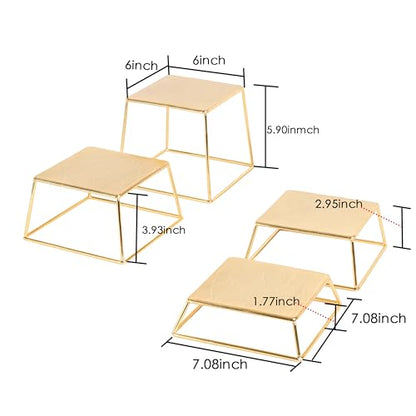 Dessert Table Risers Display Stands Food display Gold Metal Square Retail Pizza,Cupcake,Candy Stands Food Platter Tray,6x6 INCH,Set of 4