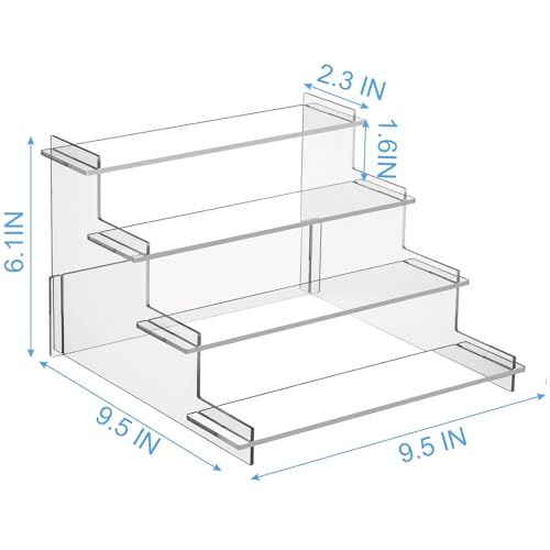 HENABLE 4 Tier Acrylic Display Risers, Perfume Organizer Stand, Cupcake Stand Holder, Clear Shelf Risers for Display Stands for Funko POP Figure, Dessert Shelves for Party, Decoration - color: Transparency