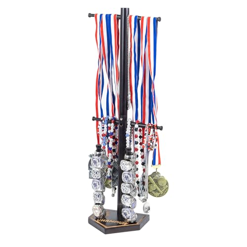 Baseball Ring Holder With Medal Hanger,Wooden Championship Memorabilia Display Holder Accessories,Baseball or Softball Drip Necklace Organizer Holder,Jewelry Organizer,23Inch x 8.6Inch