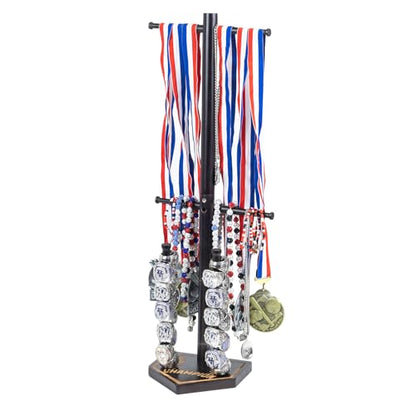 Baseball Ring Holder With Medal Hanger,Wooden Championship Memorabilia Display Holder Accessories,Baseball or Softball Drip Necklace Organizer Holder,Jewelry Organizer,23Inch x 8.6Inch