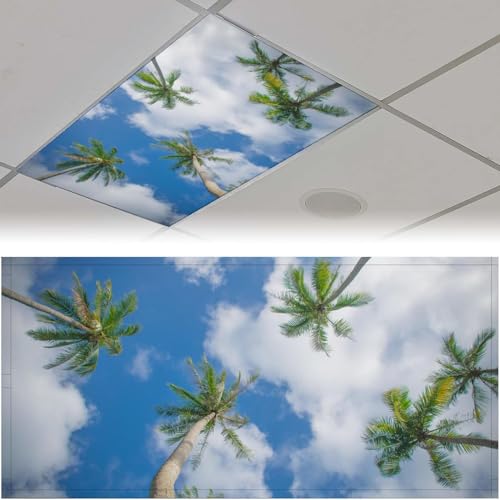 Fluorescent Light Cover for Classroom - 2 Pcs Coconut Tree Magnetic Fluorescent Light Covers, Ceiling Light Covers Shade Panel Coverings for Office Classroom Home Drop Ceiling, 4 x 2 Feet - color: Color-19