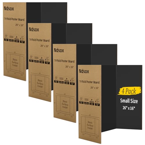 Ndsox 4 Pack 26" x 16" Black Trifold Poster Board Small Size Corrugated Cardboard Science Fair Display Boards for School Projects, Business Presentations, Event Displays, and Art Exhibitions - color: Black, size: 26 x 16 Inch