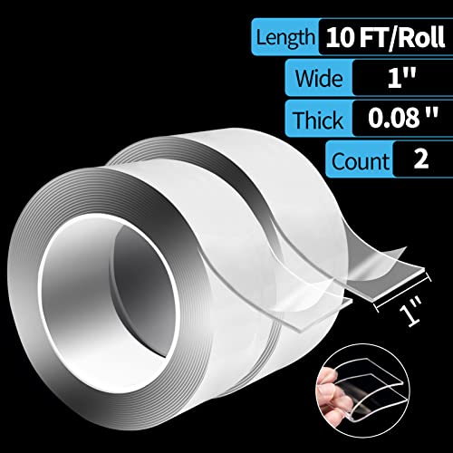Art3d Nano Double-Sided Adhesive Tape, Multipurpose Tape for Carpet Mats/Paste Items/Photos Frames/Craft Wall Mounting - size: 1/12" x 1" x 10'