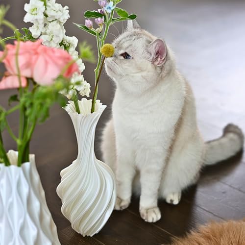 Threaded vase, Fluted Transparent, Modern, Suitable for Living Room, Dining Table, Entrance, Shelf, Wedding, Office, Coffee Table, Birthday, 5.9 inches (White-3) - color: White-3