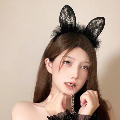 Cat Ears Headbands Plush Lace Halloween Cute Costume Party Makeup Hair Headpiece Sexy Masquerade Nightclubs Photo Prop for Women - color: Cat Ears