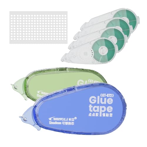 FUNSKY Refill Glue Tape for Scrapbook, 2 Bodies, 4 Refill, 200pcs Power Glue Points, 39 FT*1/4 in Double Sided Tape for Crafts, Scrapbooking Supplies, Adhesive Glue Runner for Gift Wrapping, Photo - color: Blue Green, size: 6PACK