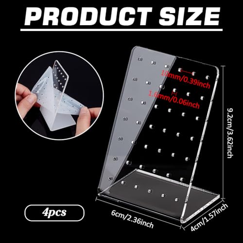 PH PandaHall 4 Pack Earring Holder, 42 Holes Small Ear Studs Display Stand L-Shape Earrings Jewelry Show Rack Stand Organizer Plastic Display Showcase 2.3 x 3.5 x 1.5 Inch
