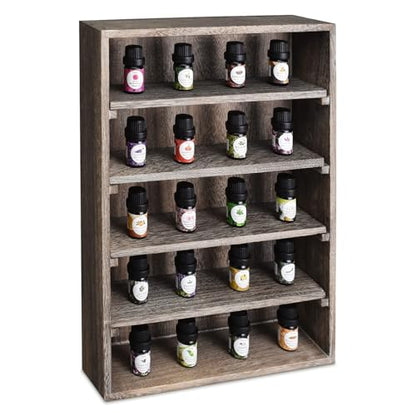 Ikee Design Wooden Wall-Mounted Display Shelves Rack for Collectibles-Figures,Shot Glasses,Spice Can,Cosmetics or Perfume-5 Adjustable Height Shelves,Space-Saving,Coffee Color - color: Coffee, 5 Shelves