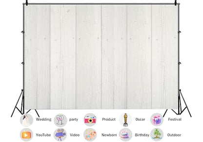 10X7ft Fabric White Painted Wood Plank Backdrop Clean Bright Background for Farmhouse Baby Shower Party Decorations Wall Hanging Tapestry Photo Studio Props - size: 10X7ft