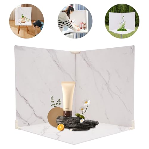 3PCS Double Sided Photography Backdrop Boards, 24x24 Inch Photo Backdrops for Food Jewelry Shooting, Marble & White Texture Photo Backdrop Board Flat Lay Surface