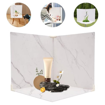 3PCS Double Sided Photography Backdrop Boards, 24x24 Inch Photo Backdrops for Food Jewelry Shooting, Marble & White Texture Photo Backdrop Board Flat Lay Surface