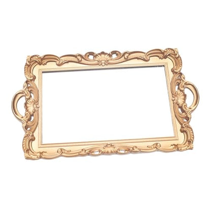 Luxshiny Retro Cosmetic Storage Tray Golden Mirror Surface, European Style Decorative Vanity Tray for Perfume and Jewelry Display, Photo Prop for Home Décor and Dressing Table