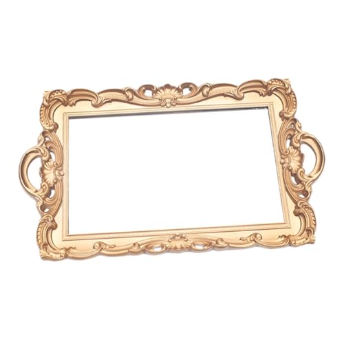 Luxshiny Retro Cosmetic Storage Tray Golden Mirror Surface, European Style Decorative Vanity Tray for Perfume and Jewelry Display, Photo Prop for Home Décor and Dressing Table