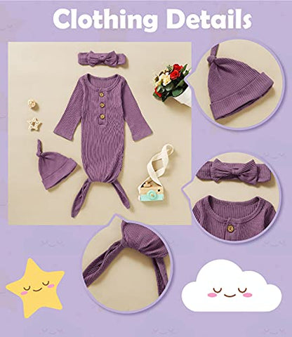 Newborn Cotton Nightgowns Neutral Baby Knotted Sleeper Baby Coming Home Outfit - color: Purple