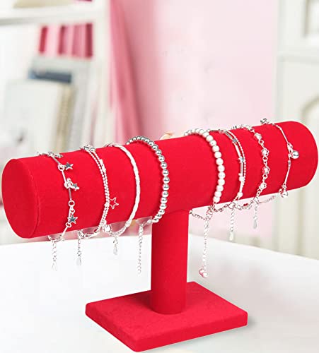 ChezMax Necklace Jewelry Display Jewelry Stand Hovering T-Bar Bracelet Holder for Home Organization - color: C-Red Velvet