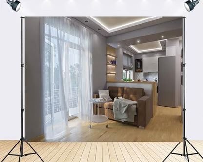 Trykid 6x6ft Minimalist Modern Apartment Backdrop Light Wood Floor Sheer White Curtain Bright Neutral Tone Photography Background Content Party Decoration Tapestry Photo Booth Prop Fabric - size: 6x6ft