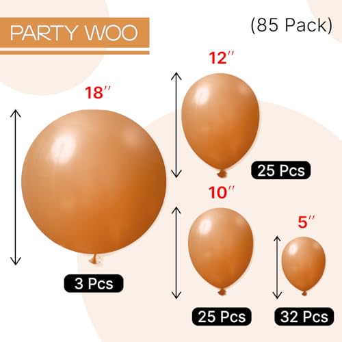 PartyWoo Light Brown Balloons 85 pcs Different Sizes of 18 12 10 5 Inch Caramel Brown Tan Boho Neutral Latex Balloon Arch Kit Garland for Birthday Wedding Baby Shower Party Decorations Brown-F10 - color: Brown-f10