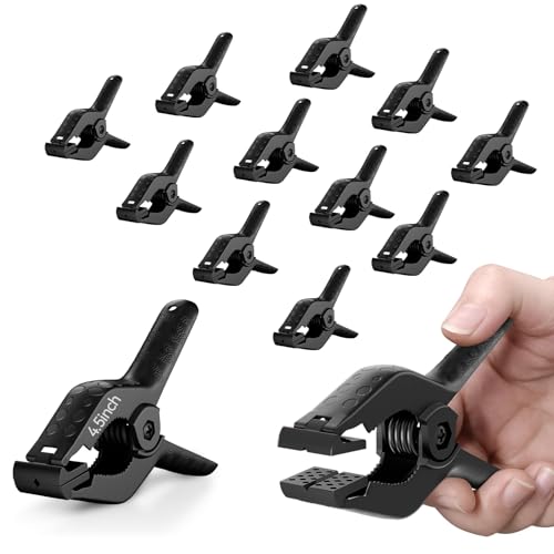 EMART 12 Pack Heavy Duty Spring Clamps 4.5 Inch Plastic Large Professional Backdrop Clips Clamps for Backdrop Stand, Photography Studio, Balloon arch, Photoshoot, Woodworking, Crafts, Pool Cover-Black - color: Black, size: 4.5inch
