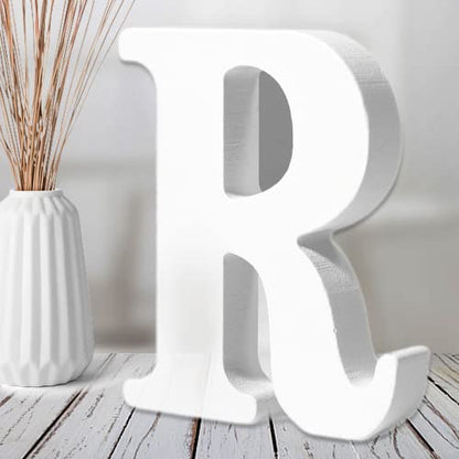 AOCEAN 6 Inch White Wood Letters - Unfinished Wood Letters for Wall Christmas Decor Standing Letters Slices Sign Board Decoration for Xmas Home Party Projects (R) - style: R