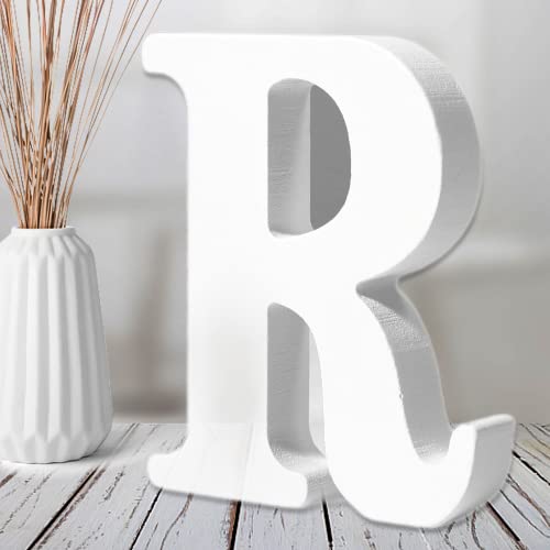 AOCEAN 6 Inch White Wood Letters - Unfinished Wood Letters for Wall Christmas Decor Standing Letters Slices Sign Board Decoration for Xmas Home Party Projects (R) - style: R