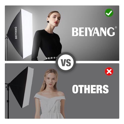 BEIYANG Softbox Lighting Kit, 2x20''x28'' Photography Soft Box with 2 pcs 85W 6000K E27 LED Socket LED Bulbs, Studio Lights for Photography/Video Recording/Live Streaming