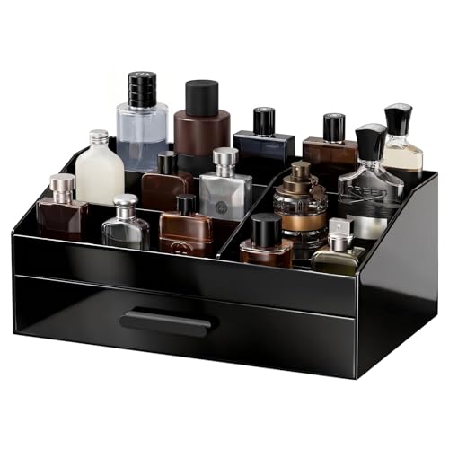 ProCase Cologne Organizer with Drawer, Acrylic Perfume Holder & Bathroom Countertop Organizer for Men & Women, Dresser Vanity Storage for Cologne, Perfume and Skincare -1 Layer - style: 1 Layer