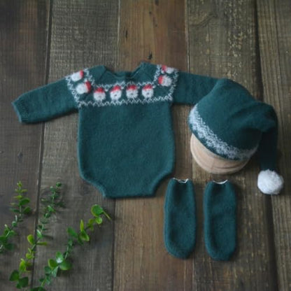 Christmas Newborn Baby Photo Shoot Props Outfits Crochet Clothes Santa Claus Red Hat Pants Photography Props - color: Green