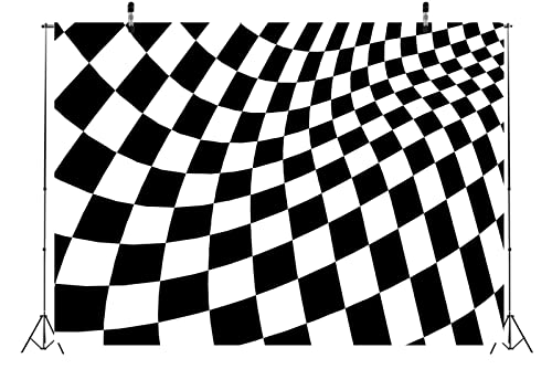 BELECO 12x10ft Fabric Black and White Checkered Backdrop Racing Checker Chess Board Texture Grid Checkerboard Wave Background Racing Themed Party Supplies Birthday Decorations Photo Studio Props - size: 12x10FT